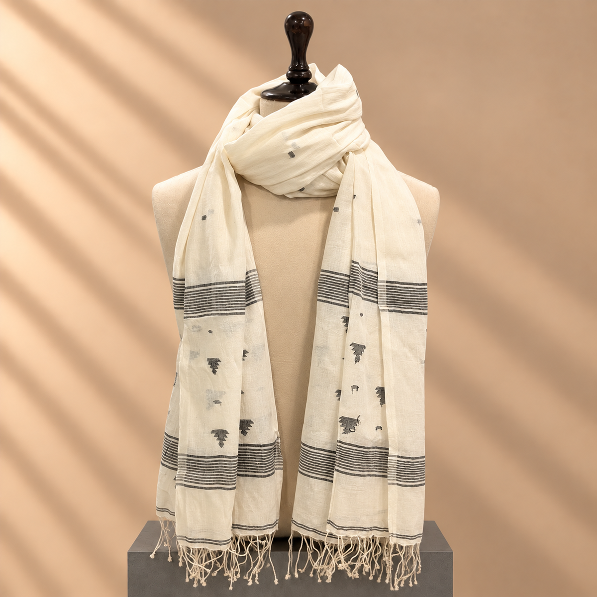 Cotton Jamdani Stole (White & Black)
