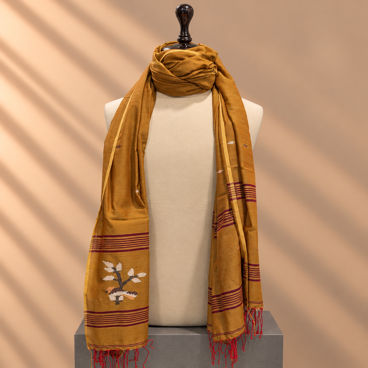 Cotton Jamdani Stole (Ochre)