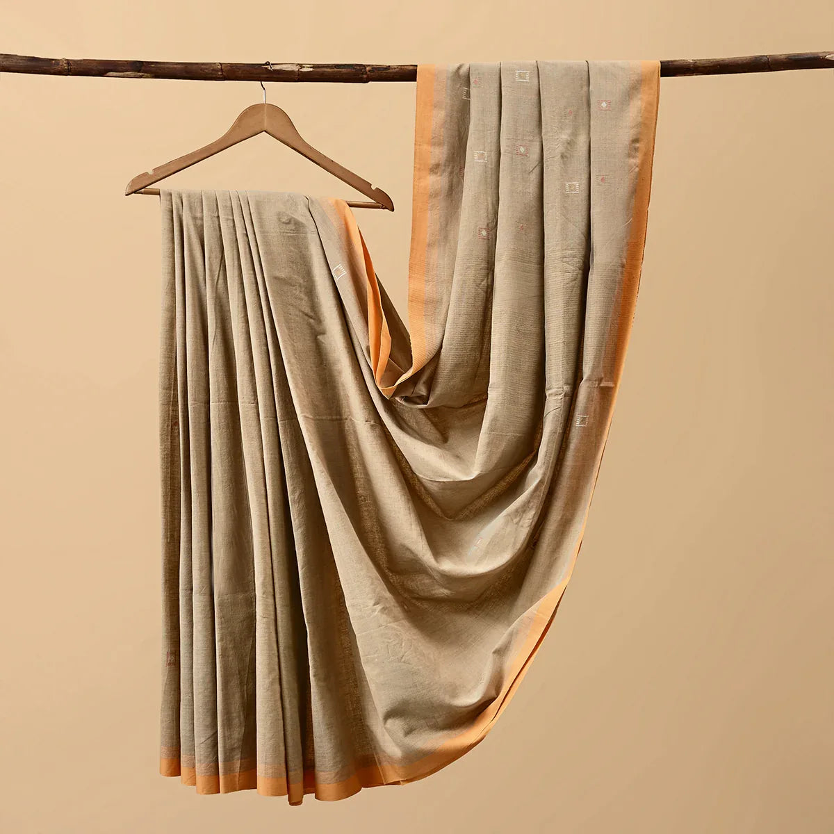 Cotton Jamdani Beige with Orange Border