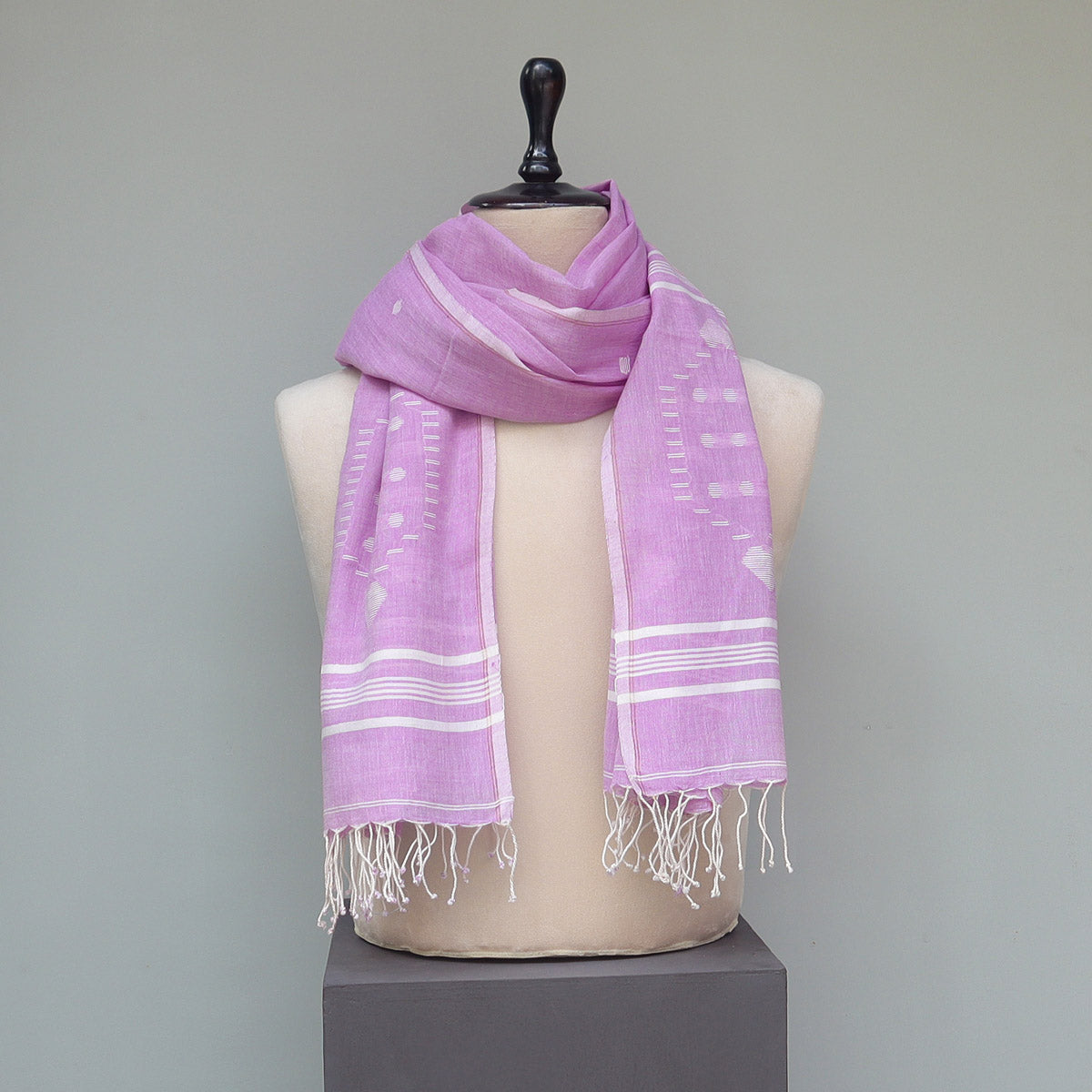 Cotton Jamdani Stole (Violet Pattern)