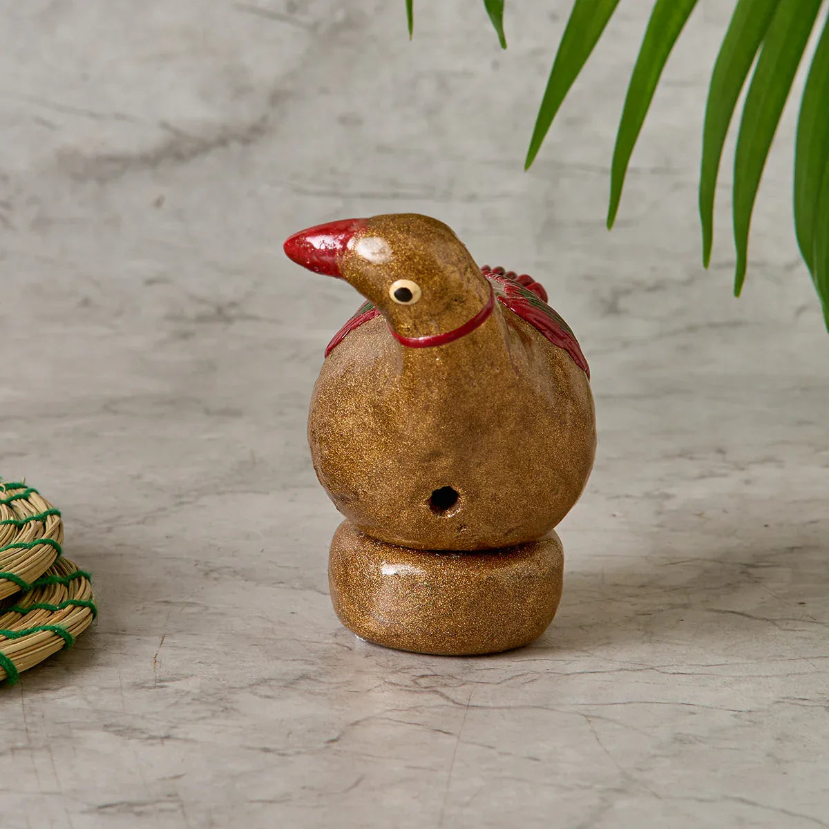 Shellac Bird Figurine with Base- Ochre