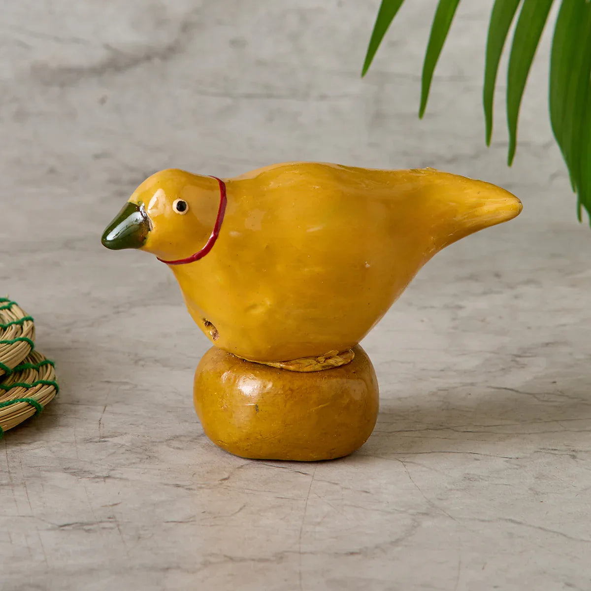 Shellac Bird Figurine with Base- Yellow