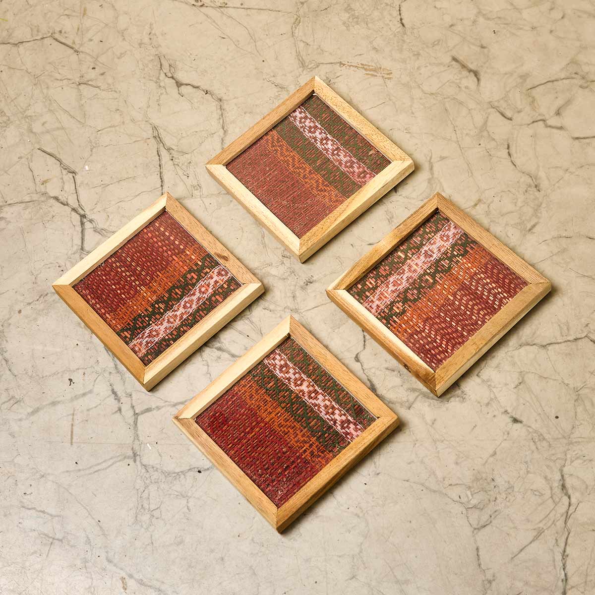 Wooden Framed Maroon Madur Coaster (Set of 4)