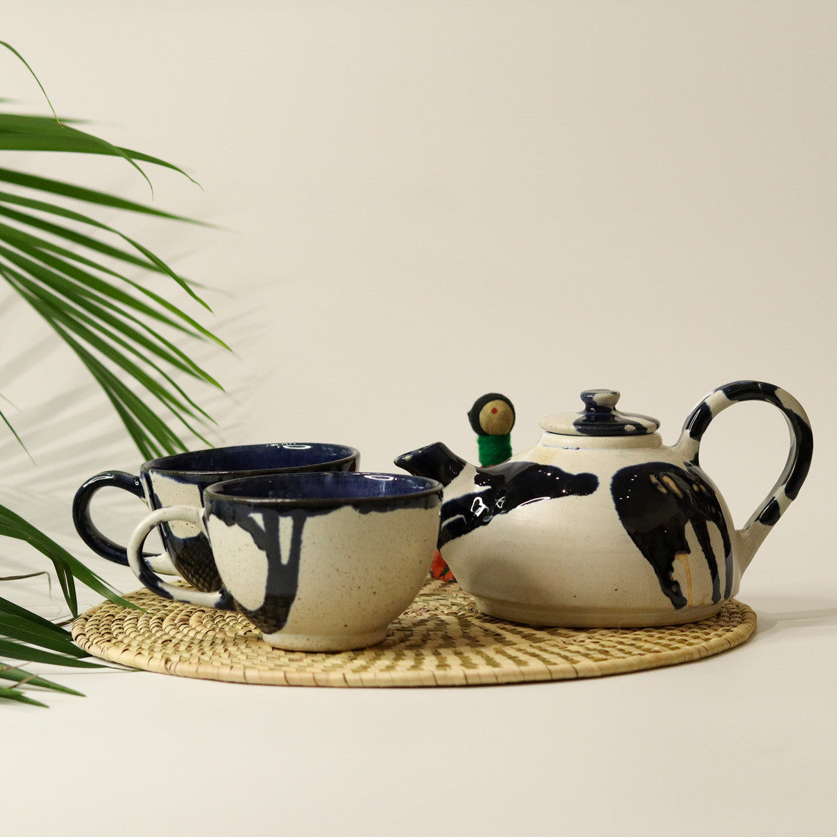 Double Teapot with 2 Cups (White)