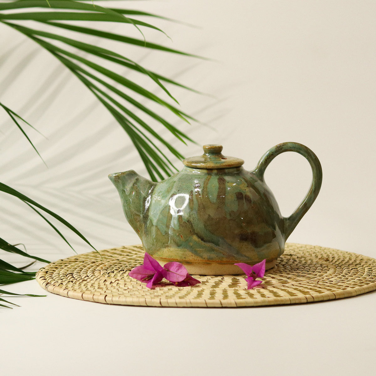 Double Teapot with 2 Cups (Moss Green)