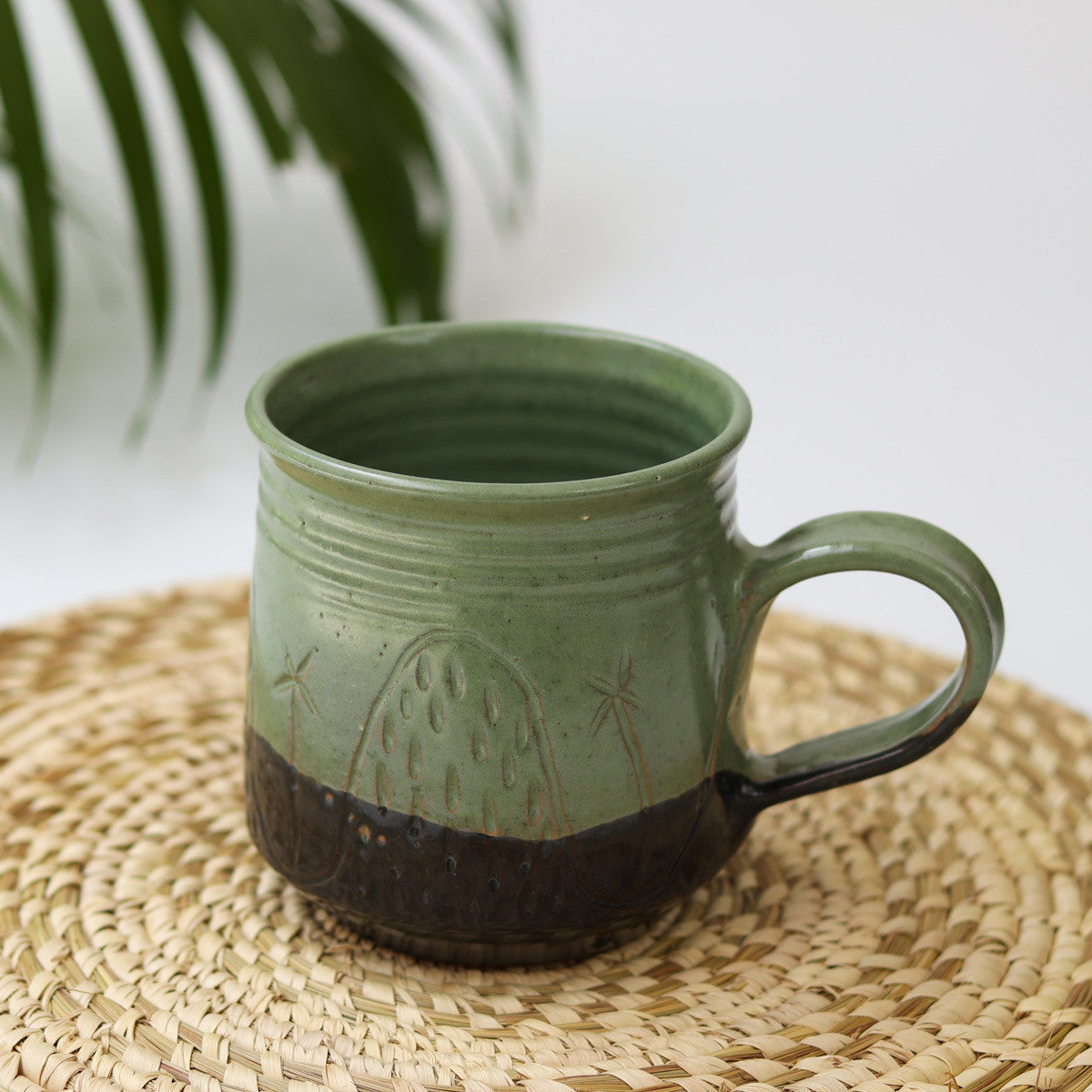 Ceramic Green Etched Cup