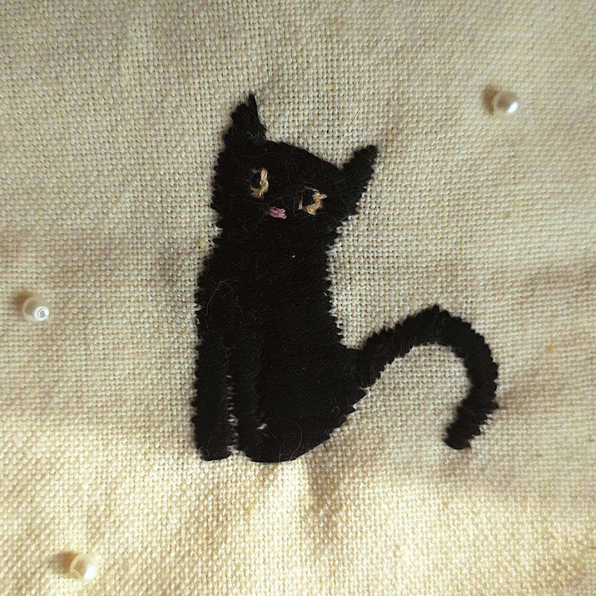 Black Kitty & Snow Embroidered Travel Pouch