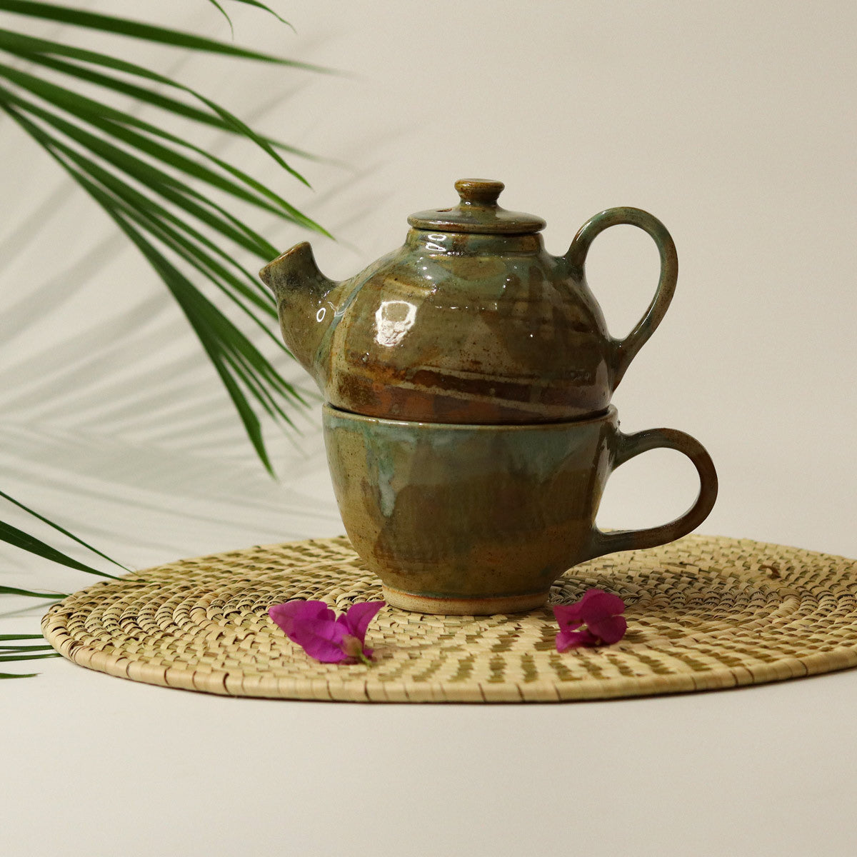 Single Teapot with Cup (Moss Green)