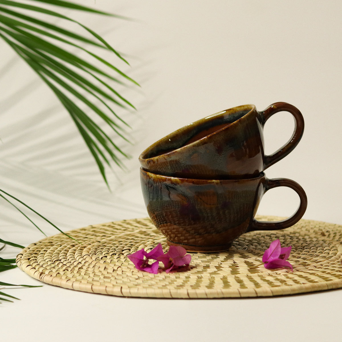 Double Teapot with 2 Cups (Brown)