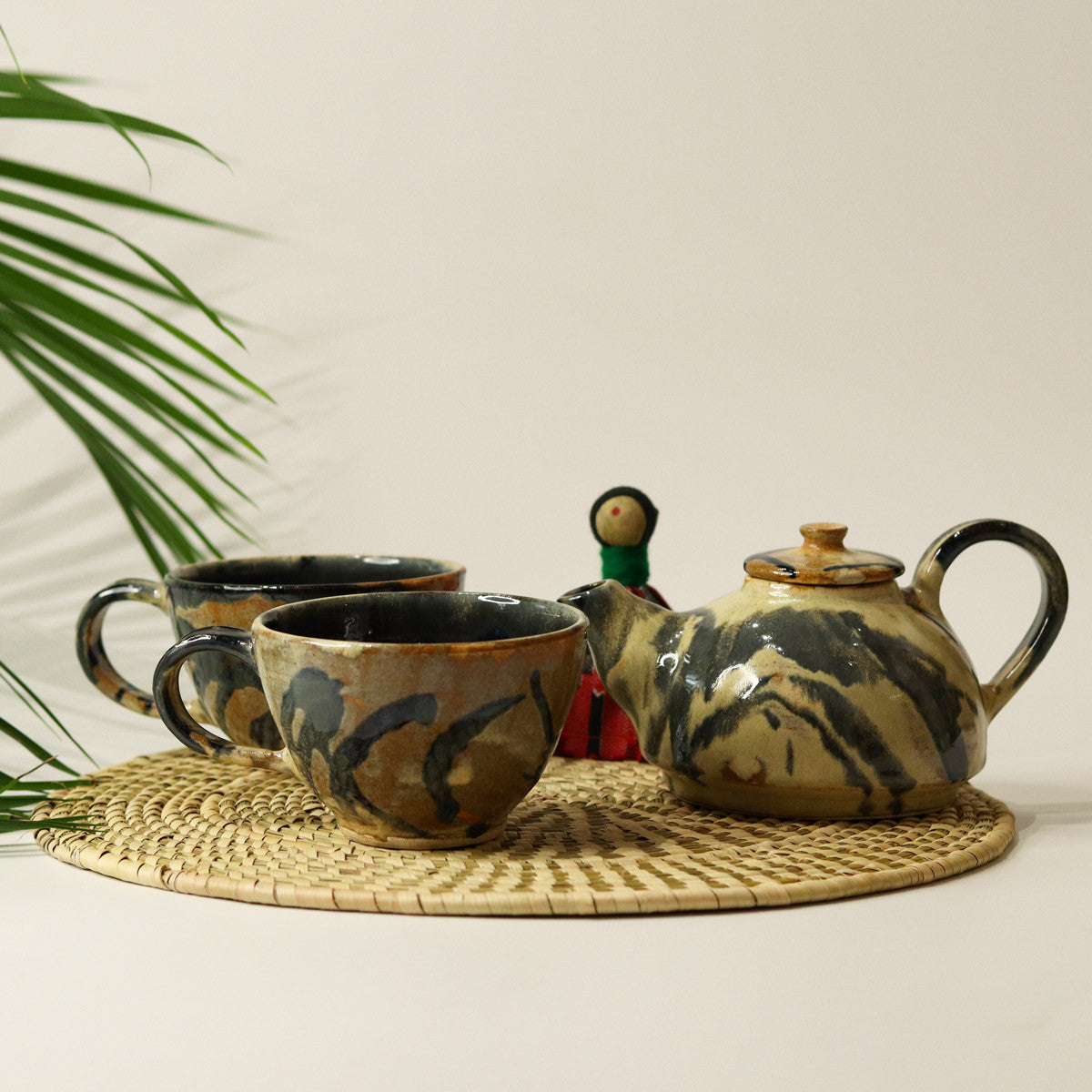 Double Teapot with 2 Cups (Cream)