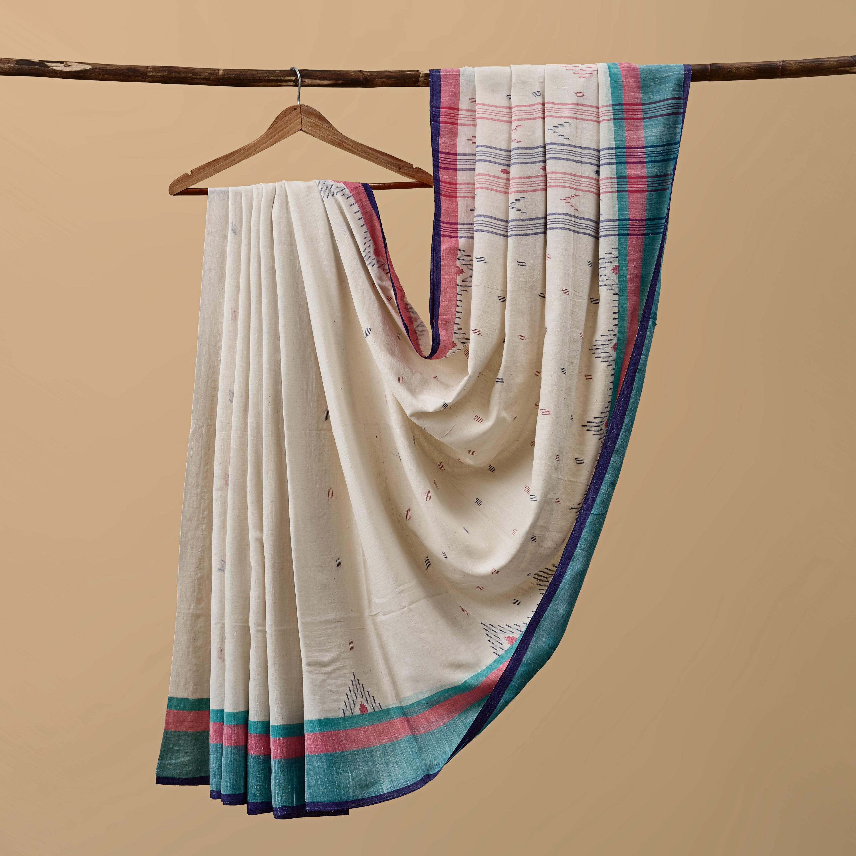 Cotton Jamdani Green and Red Border