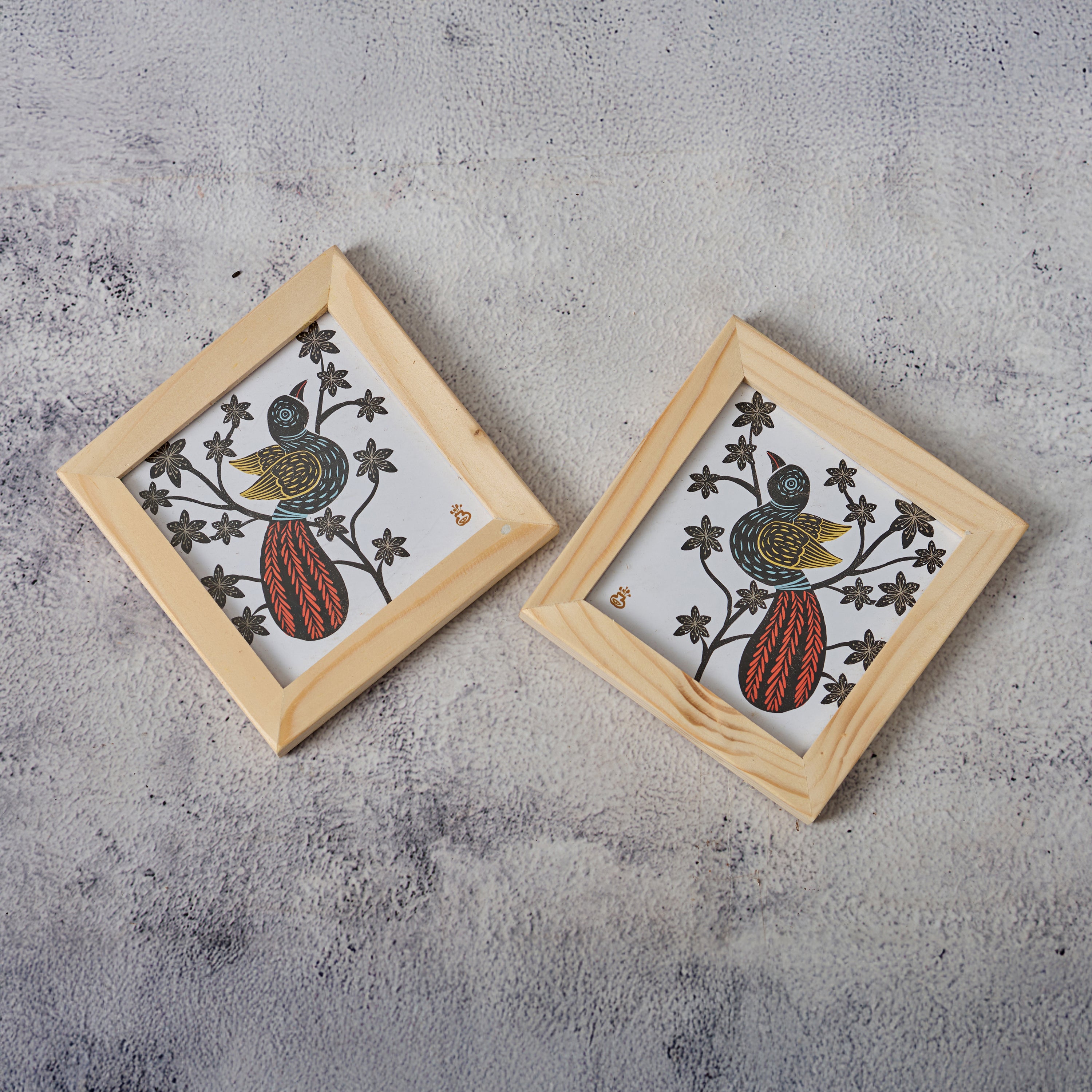 Wooden Framed Coasters- Bird (Set of 2)