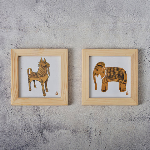 Wooden Framed Coasters- Handicrafts (Set of 2)