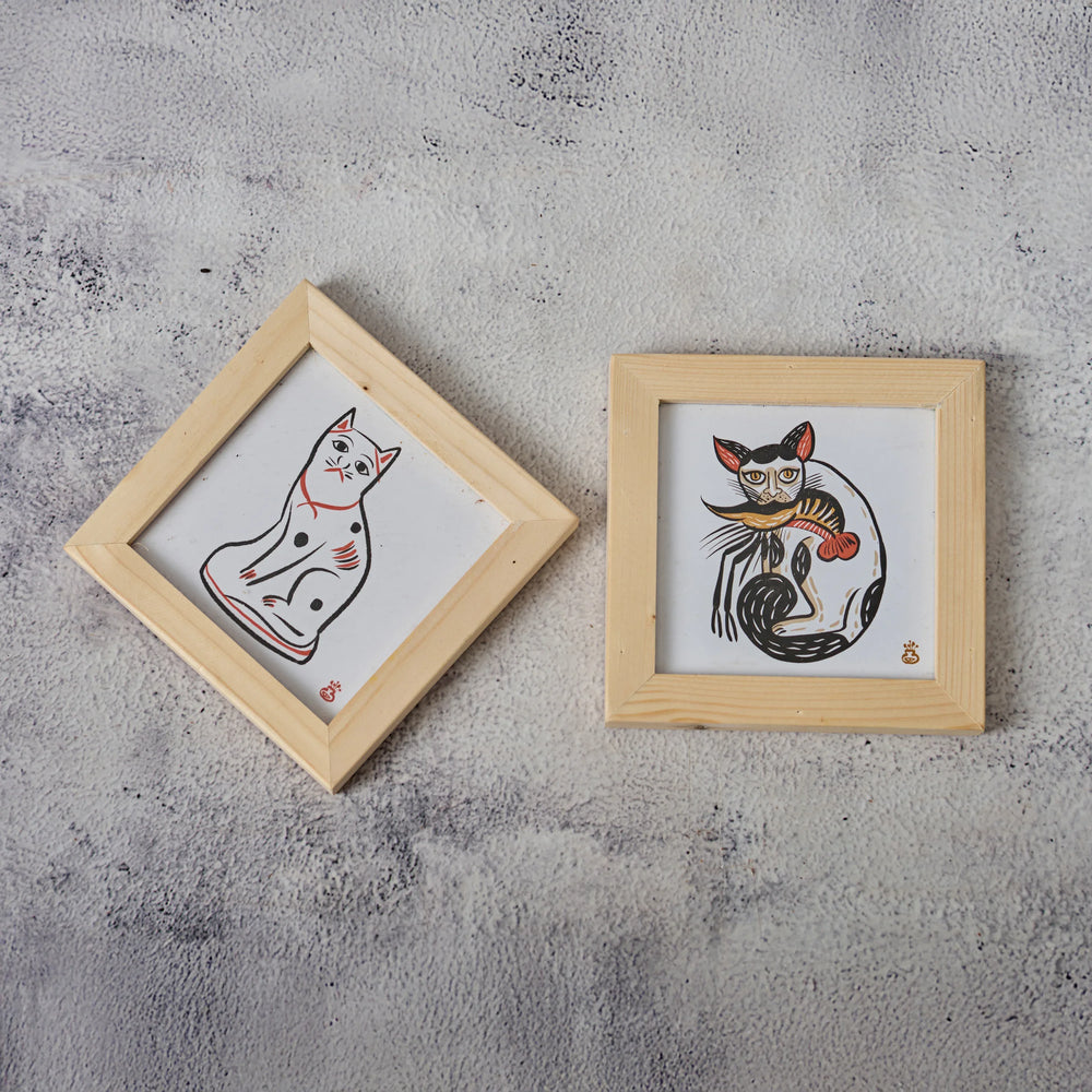 Wooden Framed Coasters- Cat (Set of 2)