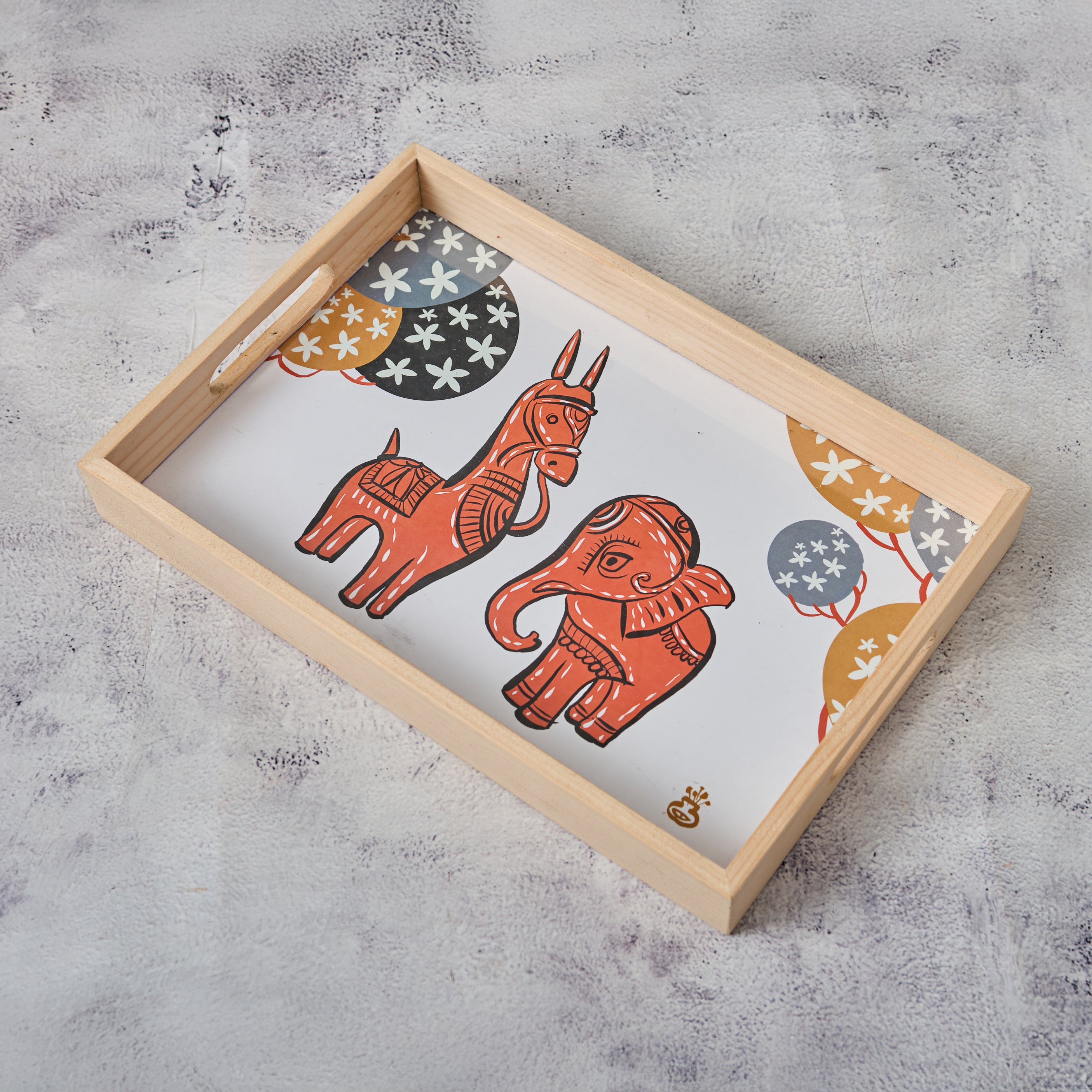 Wooden Printed Tray- Horse and Elephant