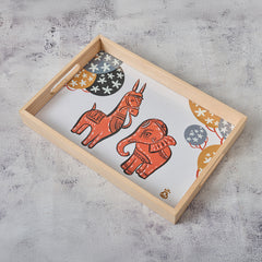 Wooden Printed Tray- Horse and Elephant
