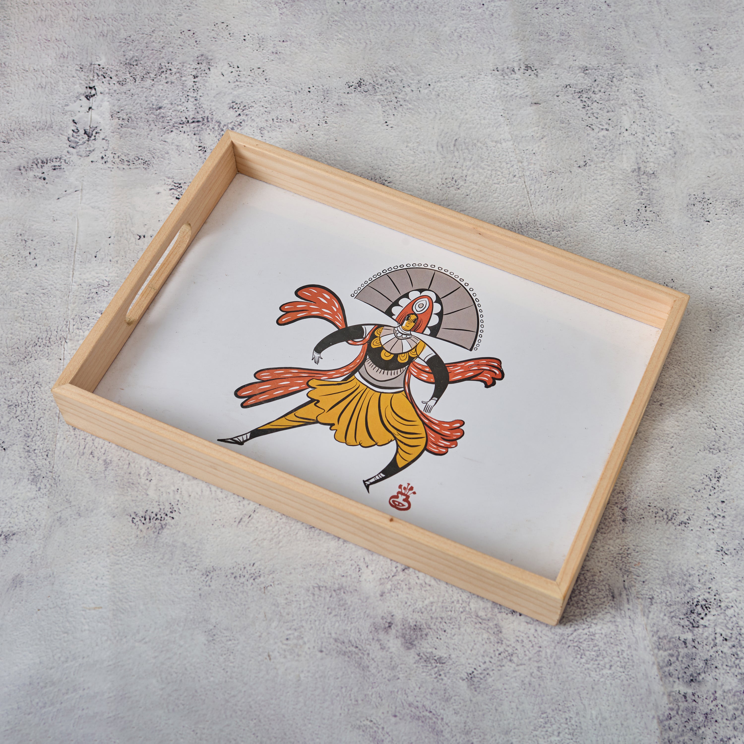 Wooden Printed Tray- Chhau Naach