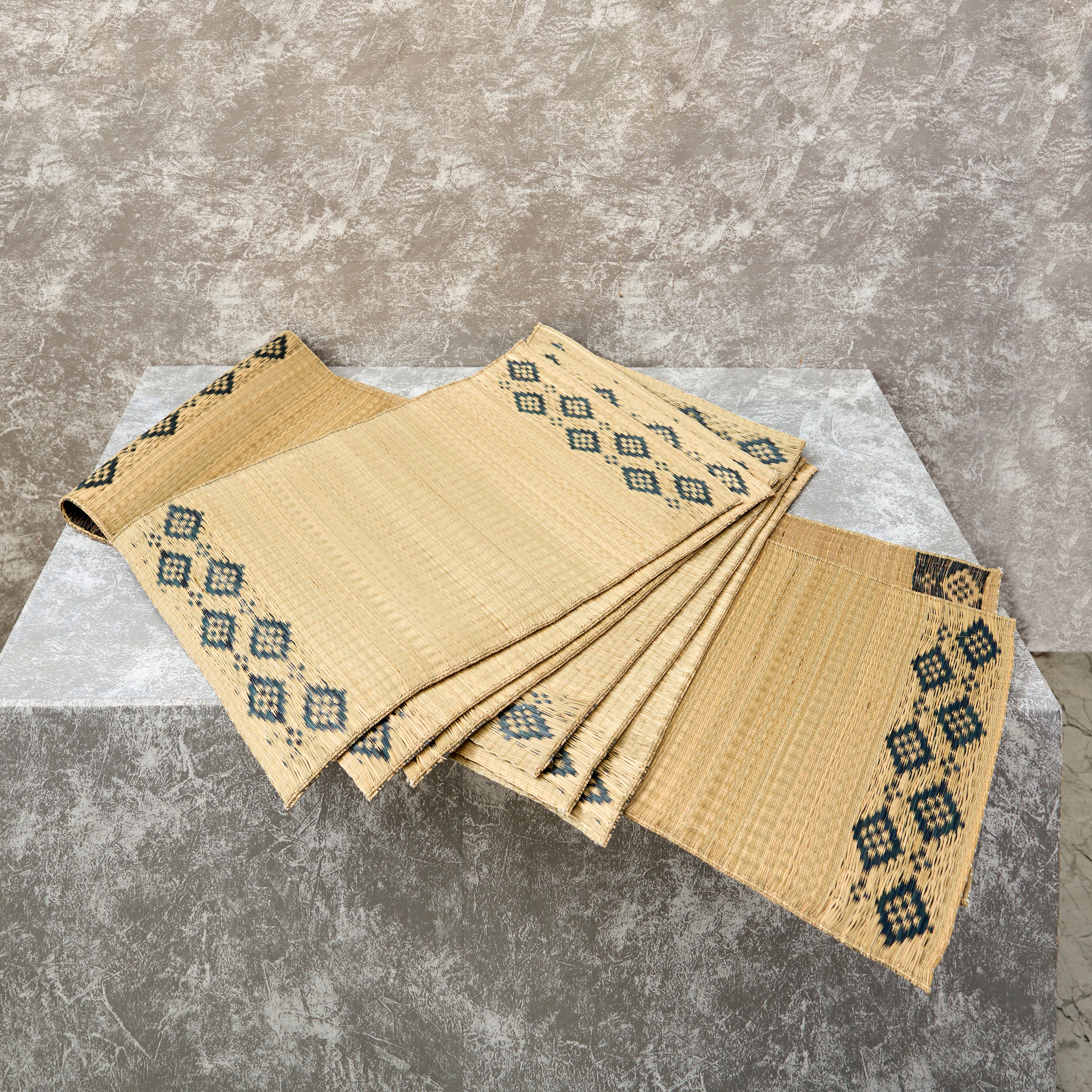 Handwoven Madur Runner and Mats Set (Blue Pattern)