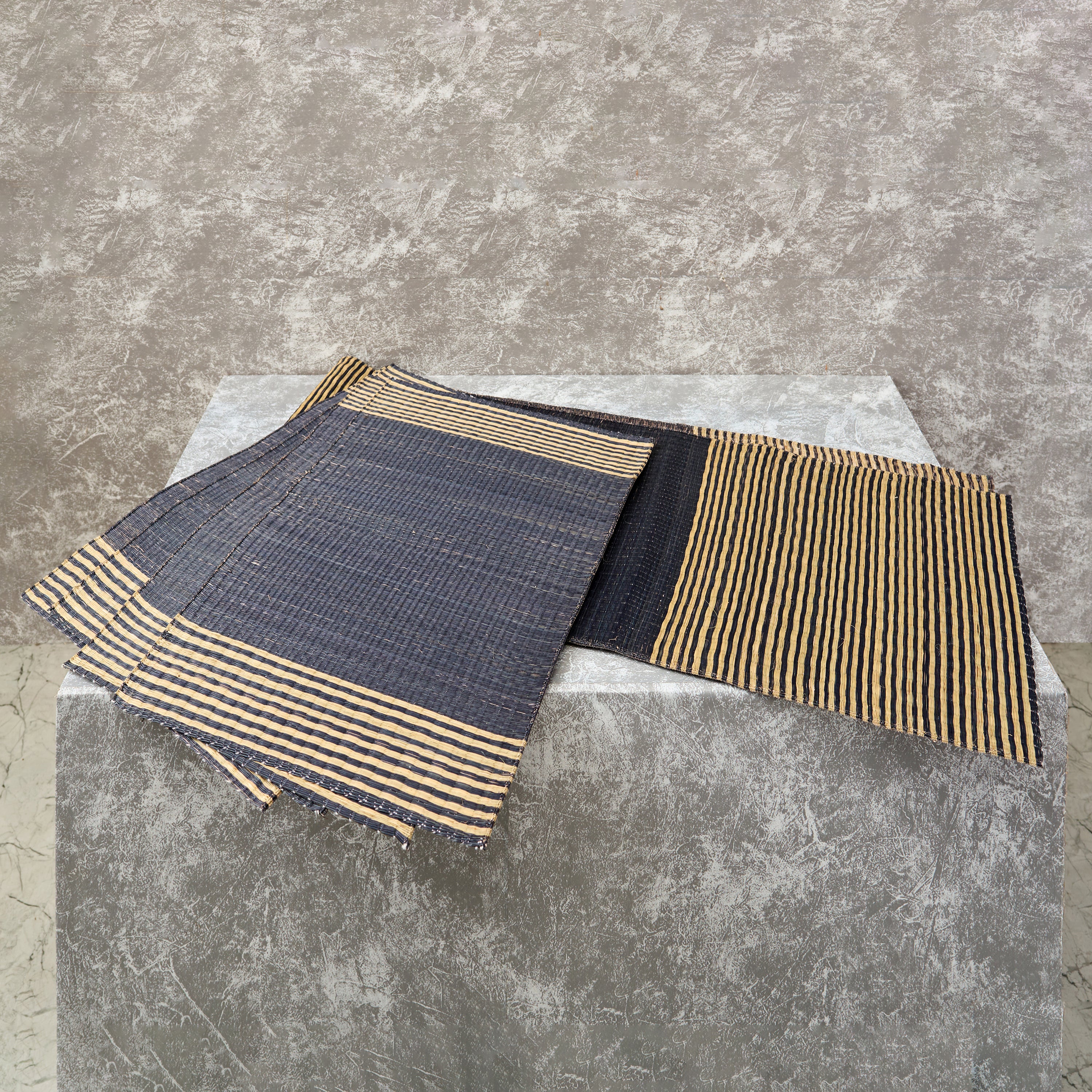 Handwoven Madur Runner and Mats Set 4 (B&W)