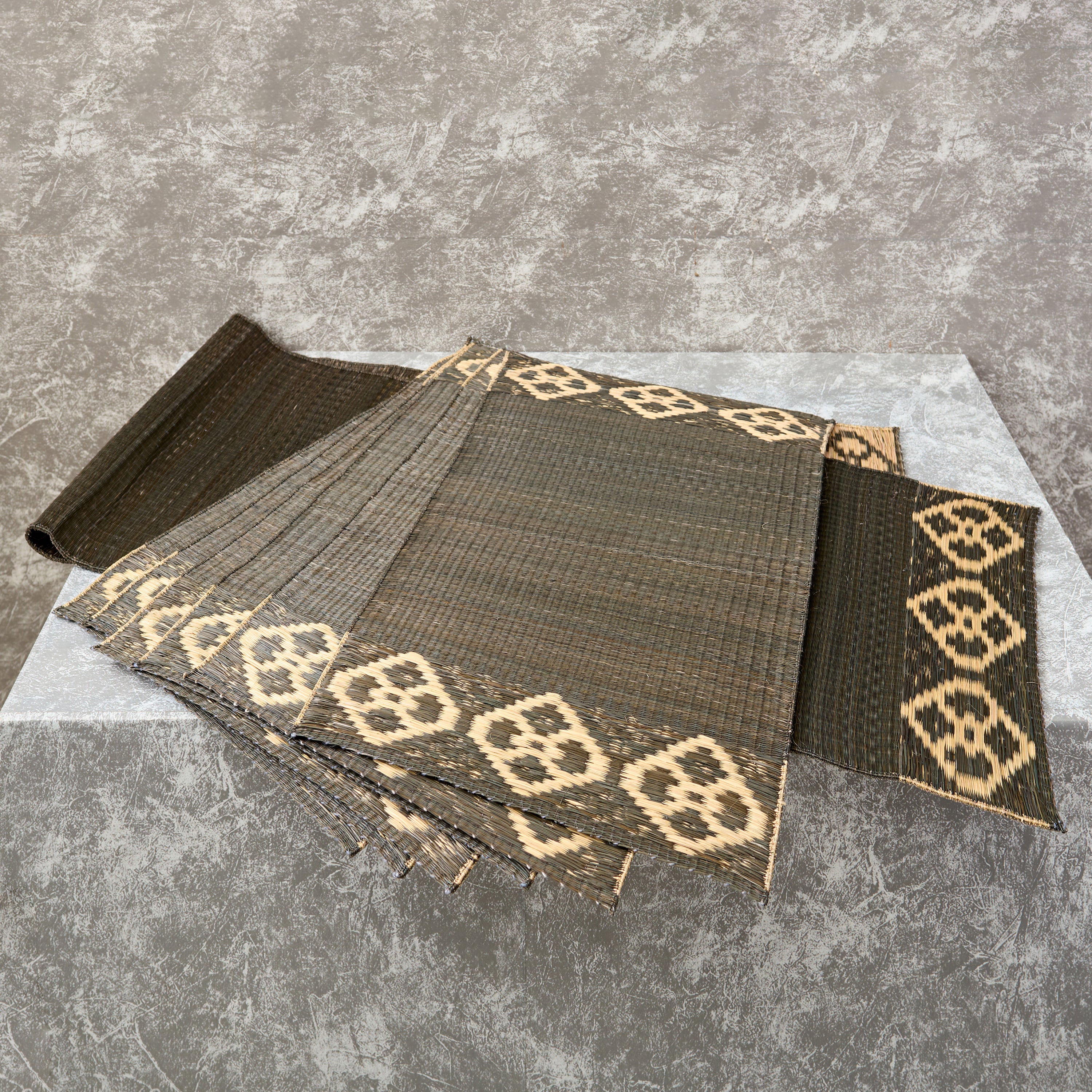 Handwoven Madur Runner and Mats Set (Black Pattern)