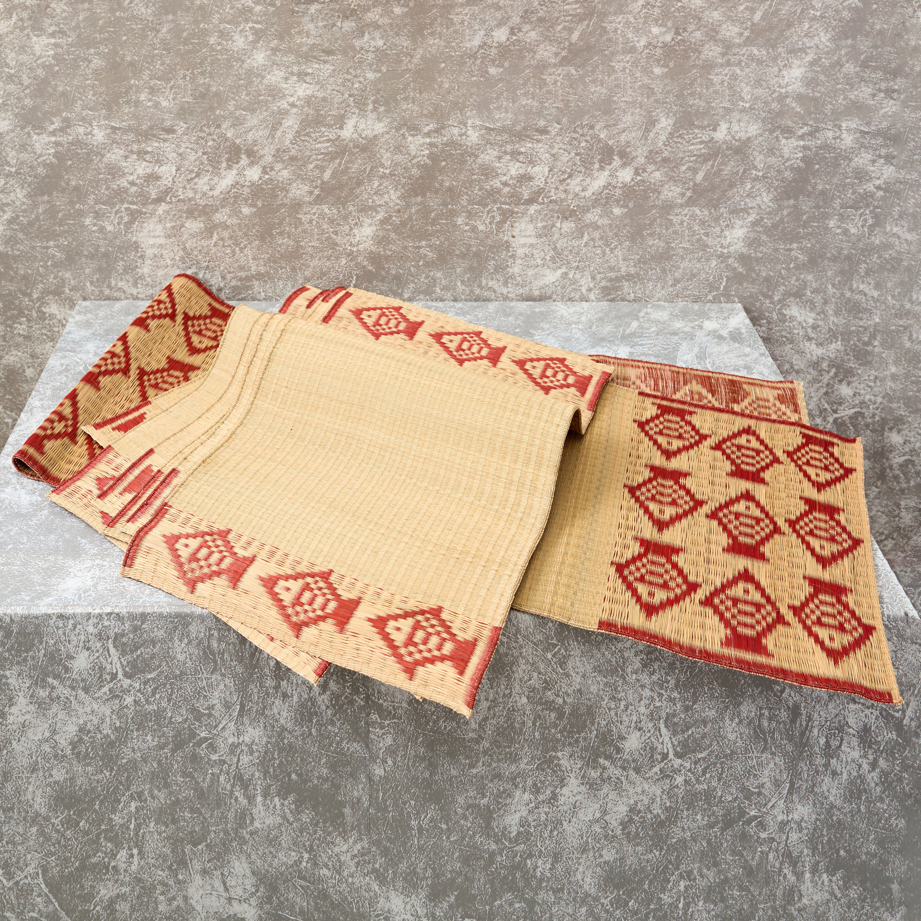 Handwoven Madur Runner and Mats Set (Red Fish)