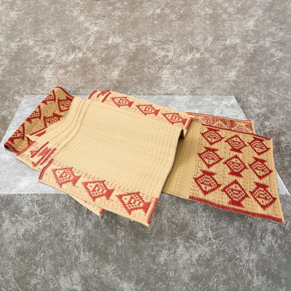 Handwoven Madur Runner and Mats Set (Red Fish)