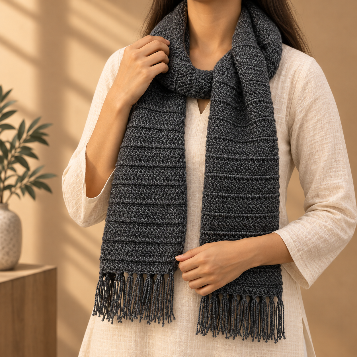 Woolen Grey Handwoven Scarf