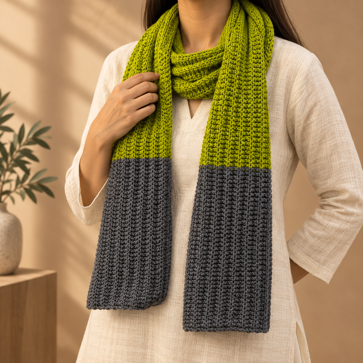 Pure Wool Green and Ash Scarf