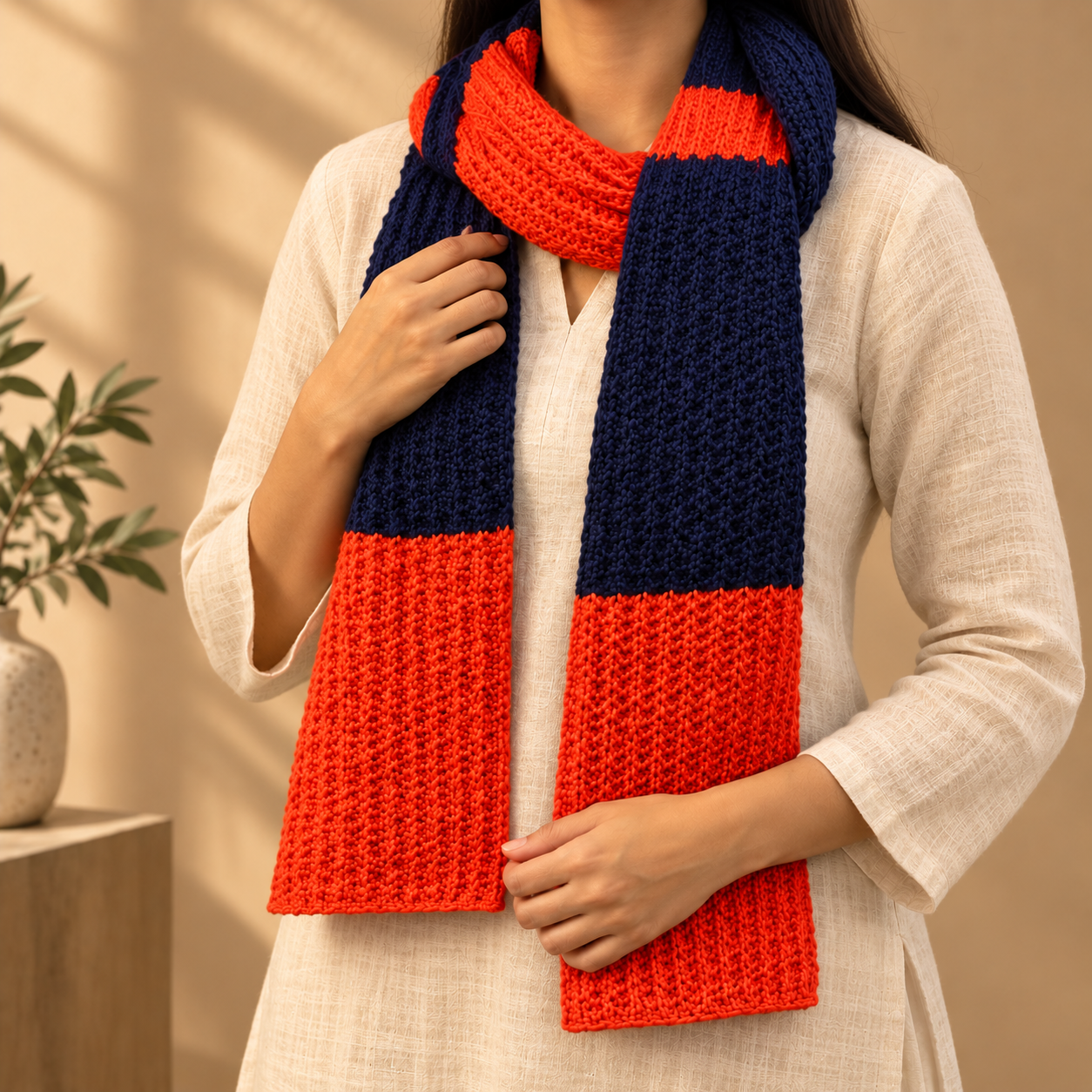 Pure Wool Orange and Blue Scarf