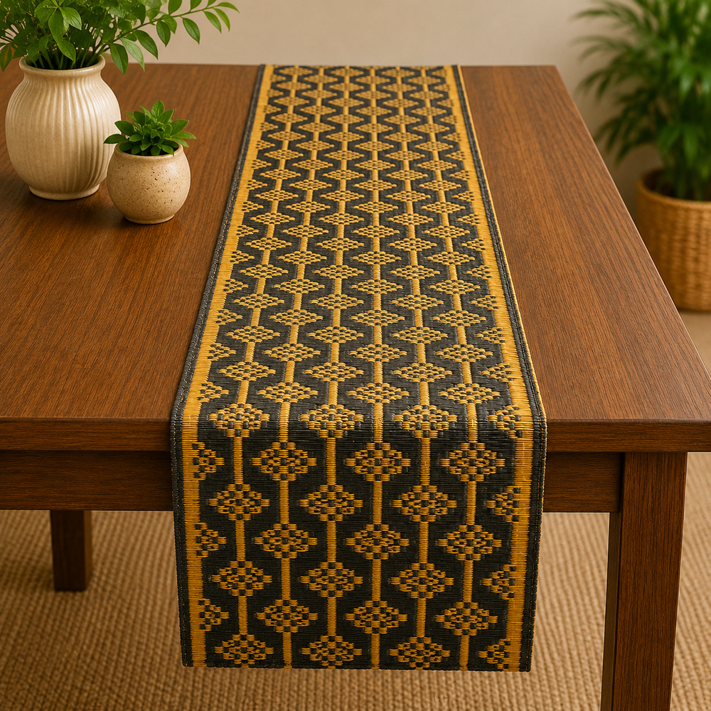 Handwoven Madur Runner (Black and Ochre)