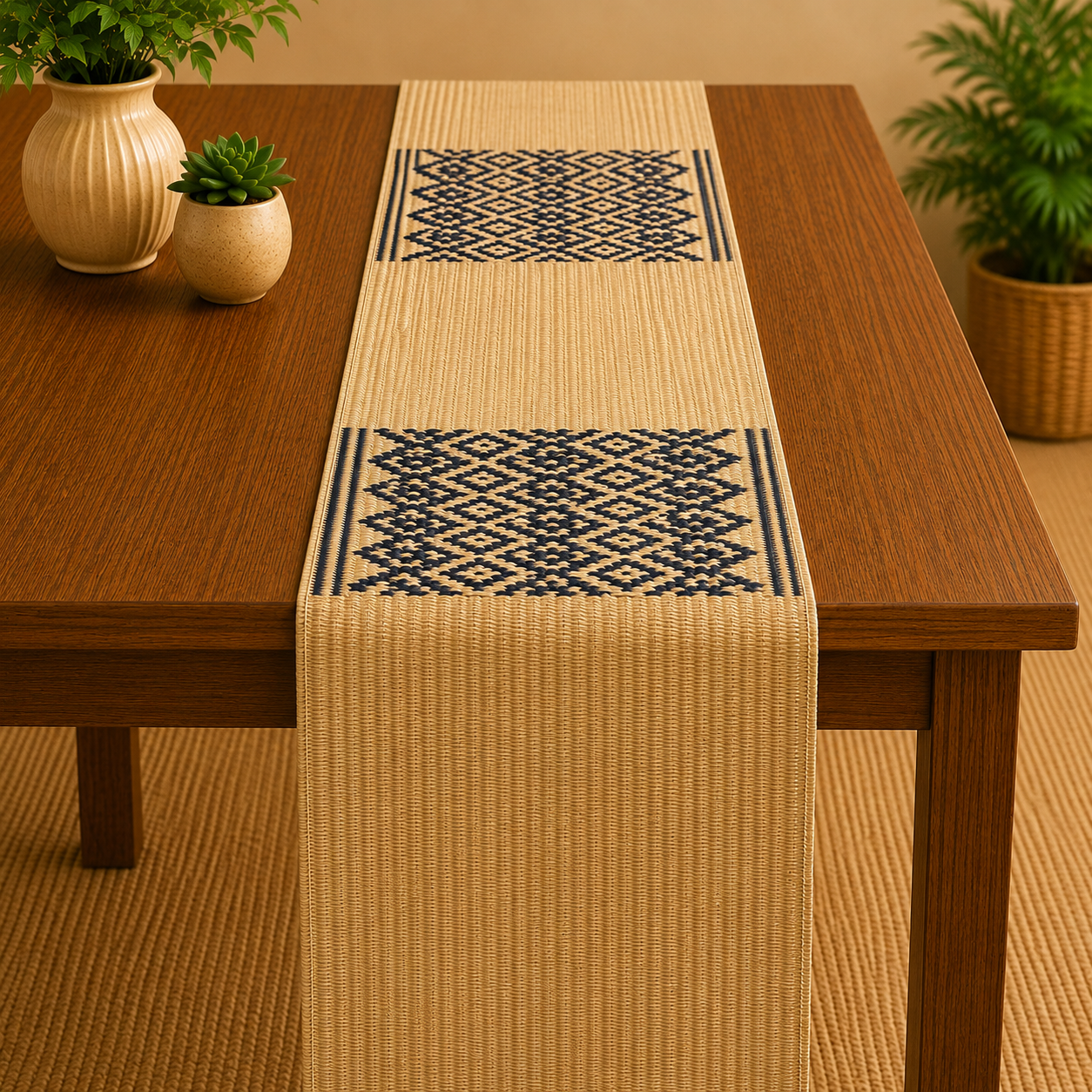 Handwoven Madur Runner (Beige and Blue)
