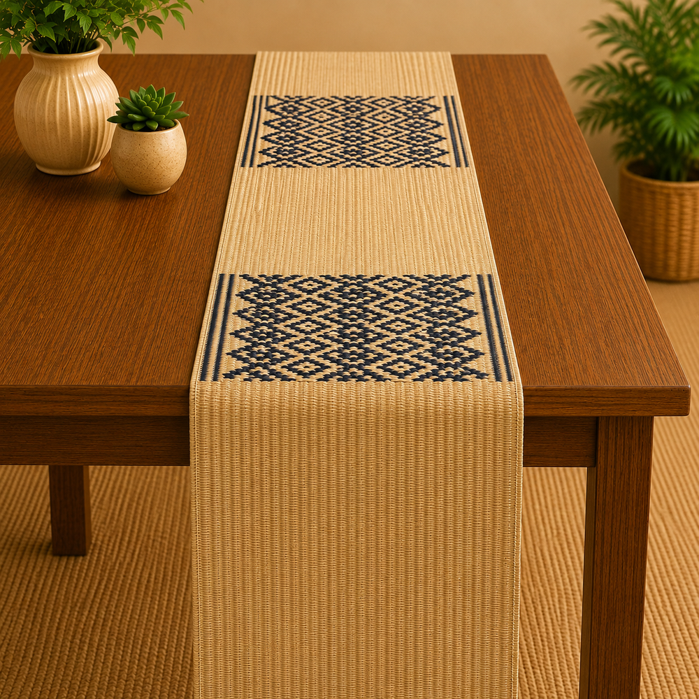 Handwoven Madur Runner (Beige and Blue)