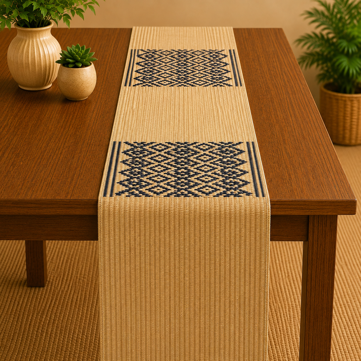 Handwoven Madur Runner (Beige and Blue)