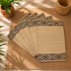 Handwoven Madur Mat Beige & Black- (Set of 6)
