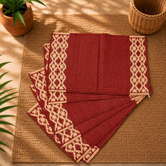 Handwoven Madur Mat Scarlett- (Set of 6)