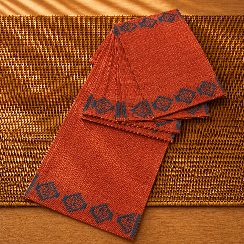 Handwoven Madur Runner and Mats Set (Red)