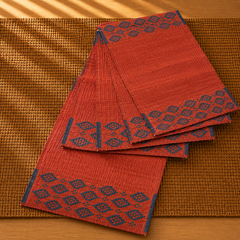 Handwoven Madur Runner and Mats Set (Red Pattern)