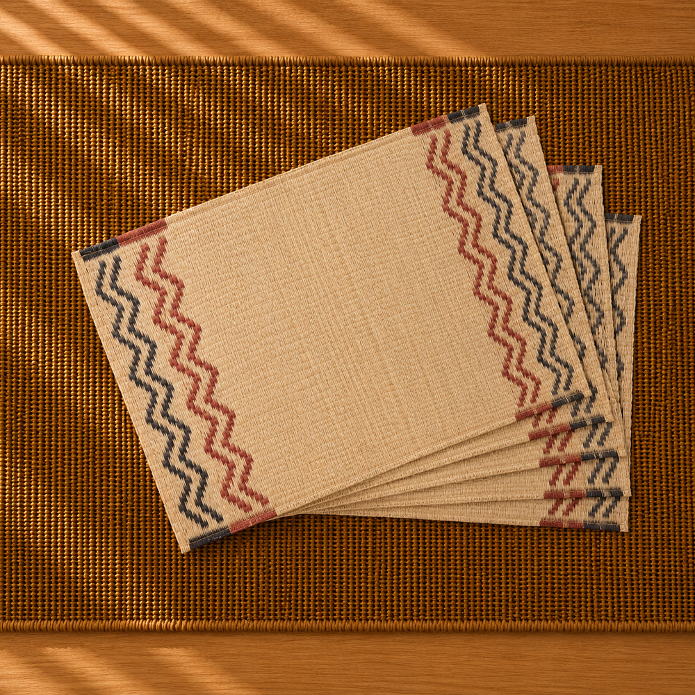 Handwoven Madur Mat Beige- (Set of 6)
