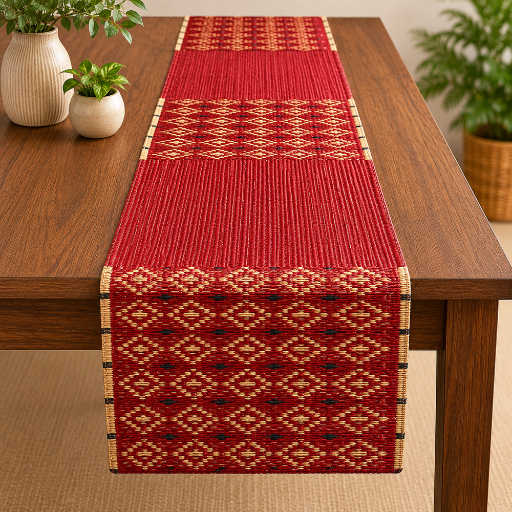 Handwoven Madur Table Runner (Red)