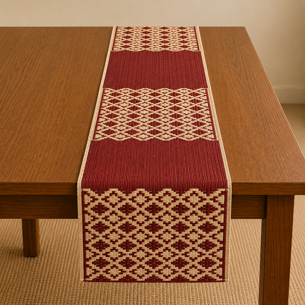 Handwoven Madur Table Runner (Maroon)