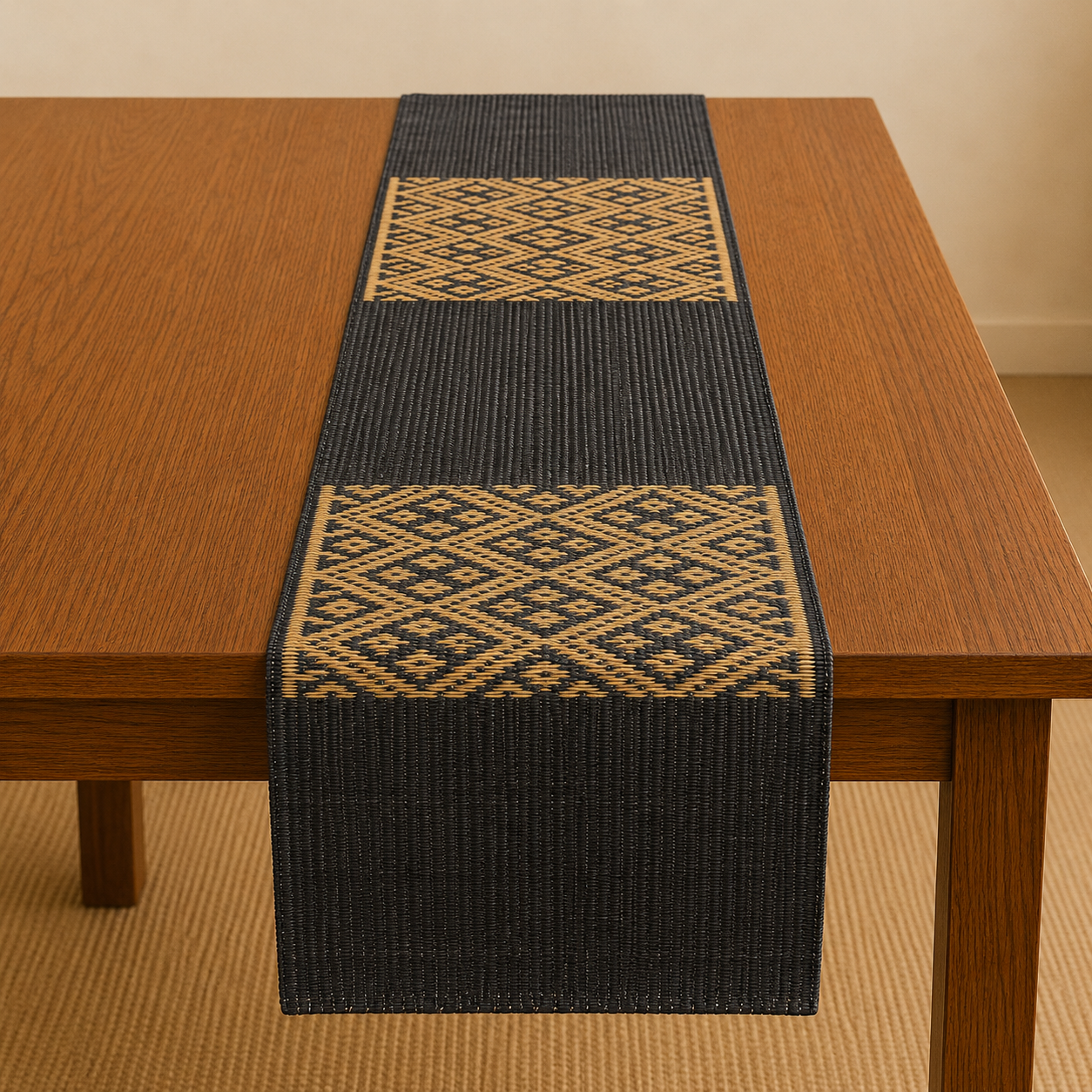 Handwoven Madur Table Runner (Black)