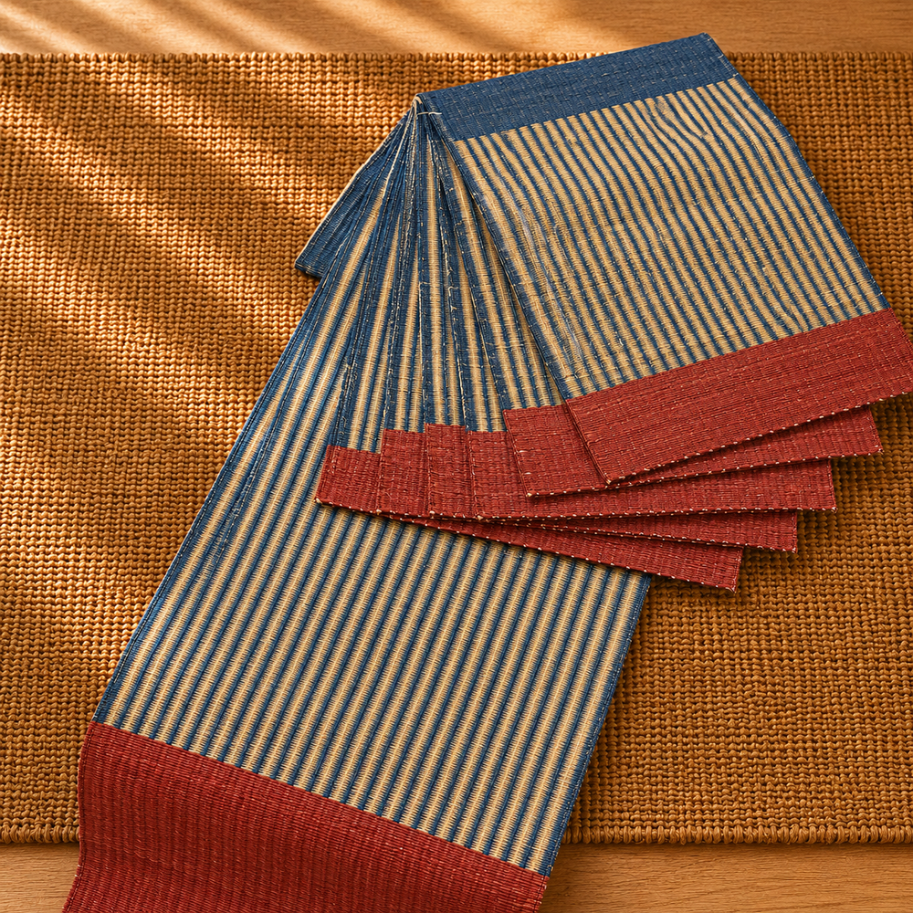 Handwoven Madur Runner and Mats Set (Multi)