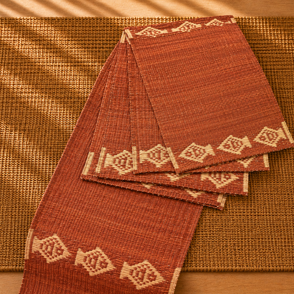 Handwoven Madur Runner and Mats Set (Fish Pattern)