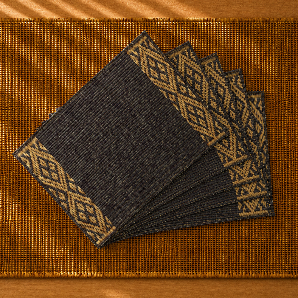 Handwoven Madur Mat Grey- (Set of 6)