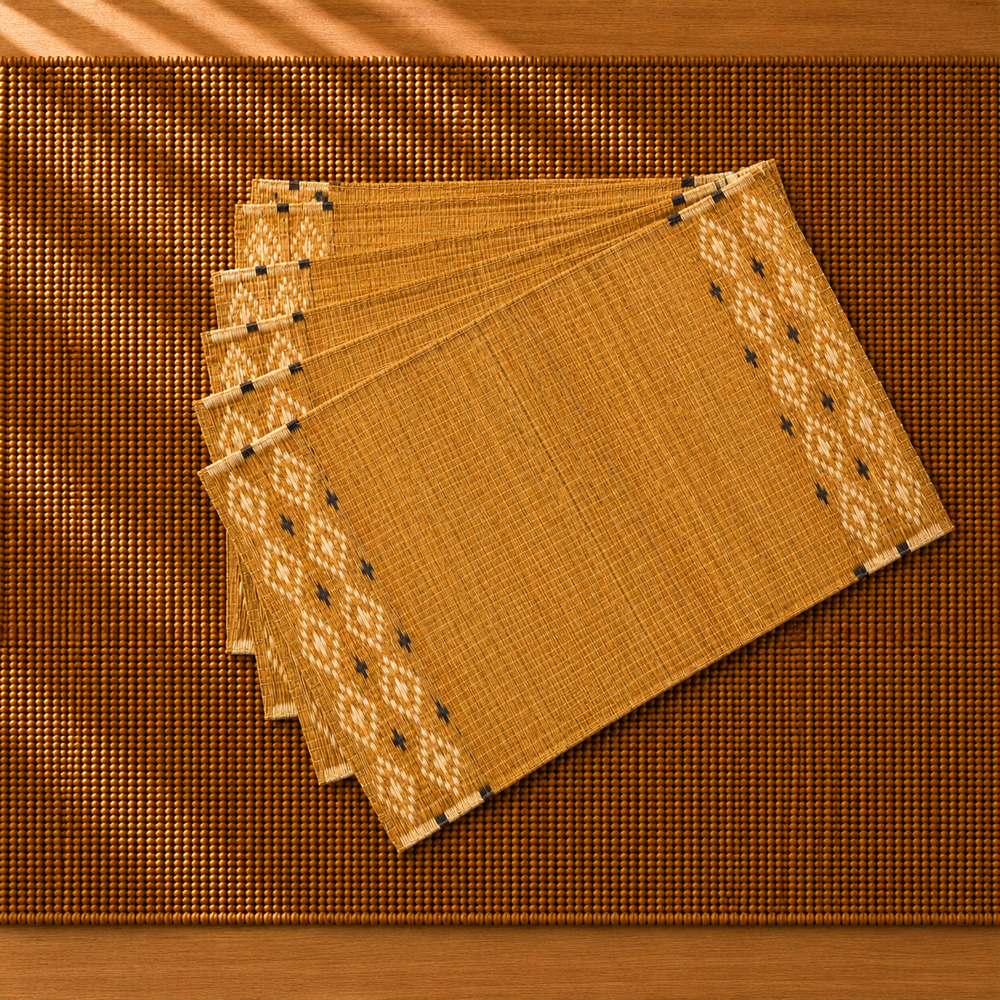 Handwoven Madur Mat Mustard- (Set of 6)