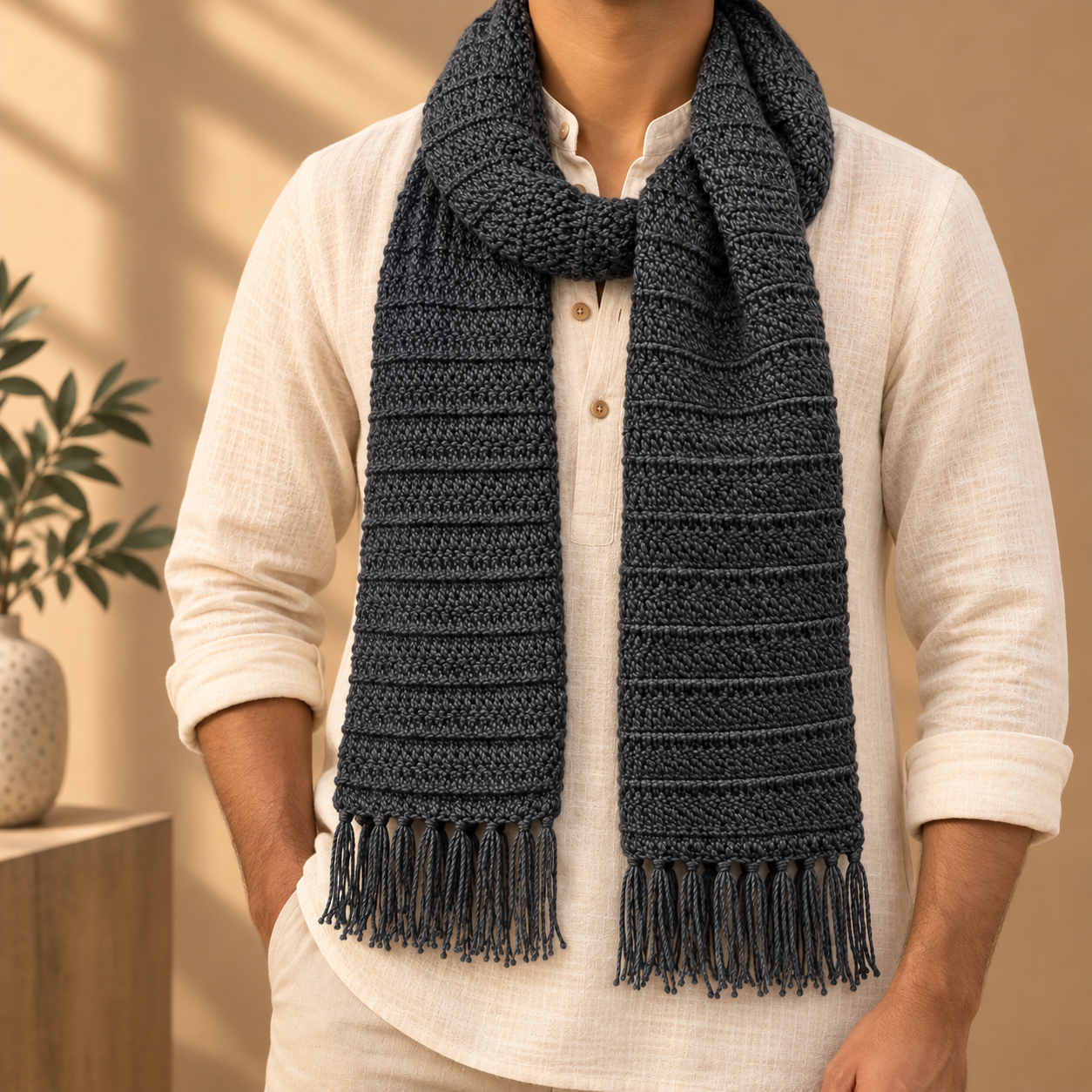 Woolen Grey Handwoven Scarf