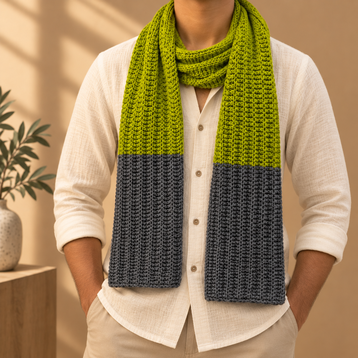 Pure Wool Green and Ash Scarf