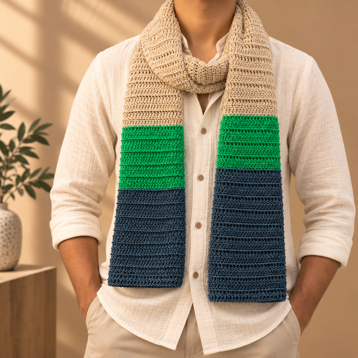 Pure Wool Green, Ash & Beige Scarf