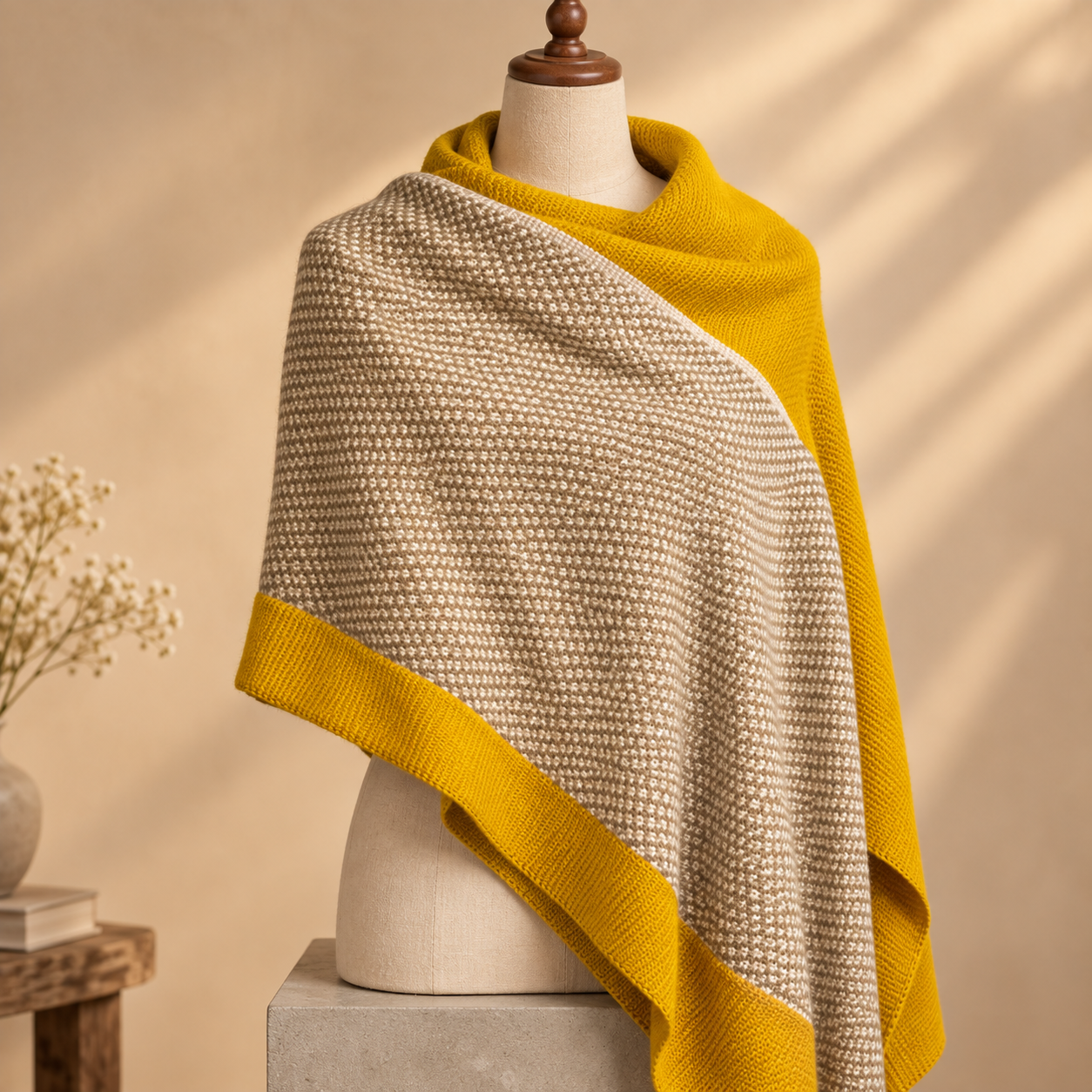 Pure Wool Handwoven Yellow and Ash Shawl