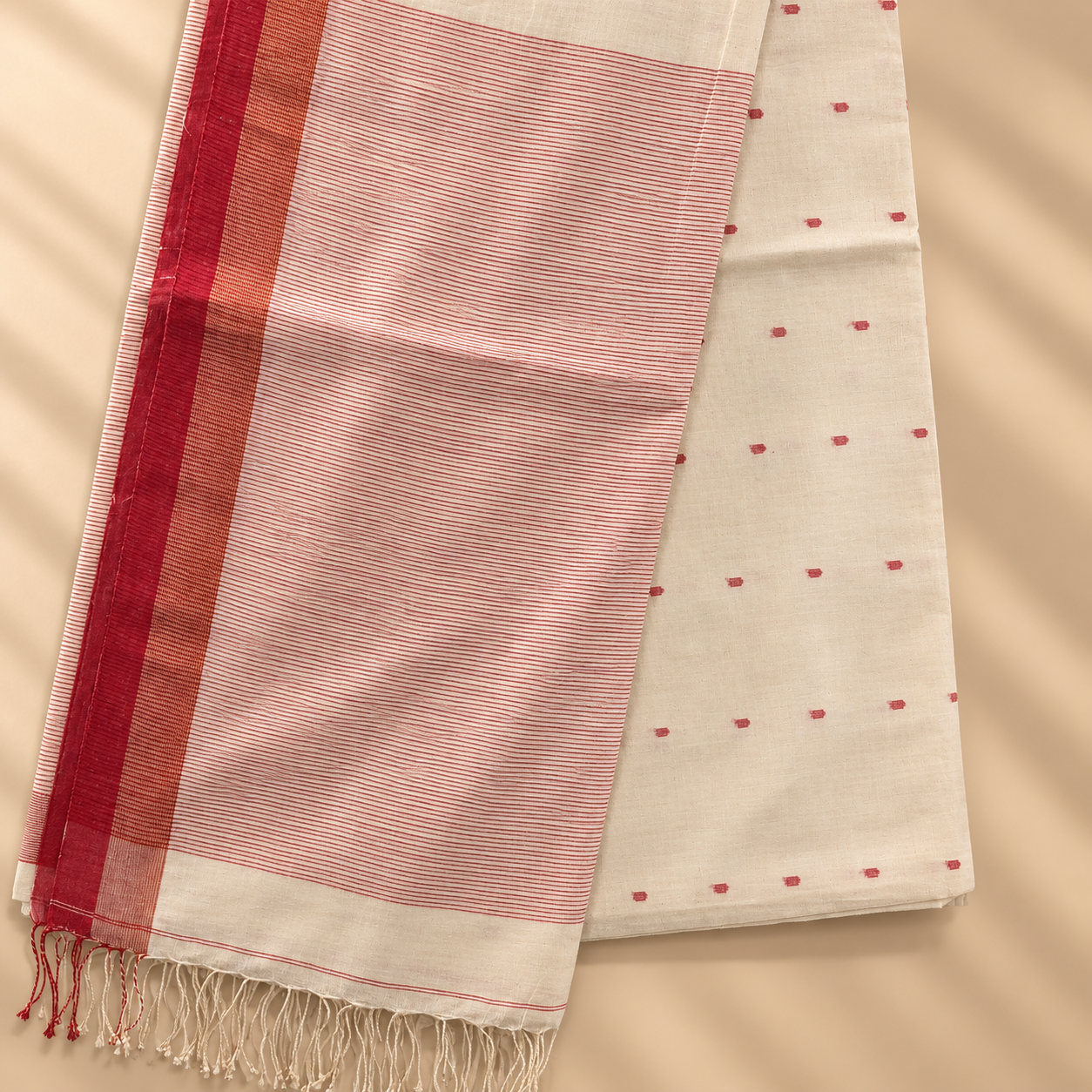 Cotton Jamdani Red Border